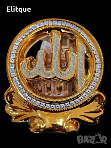 Луксозна статуетка с бляскави елементи в златисто, кръгла форма