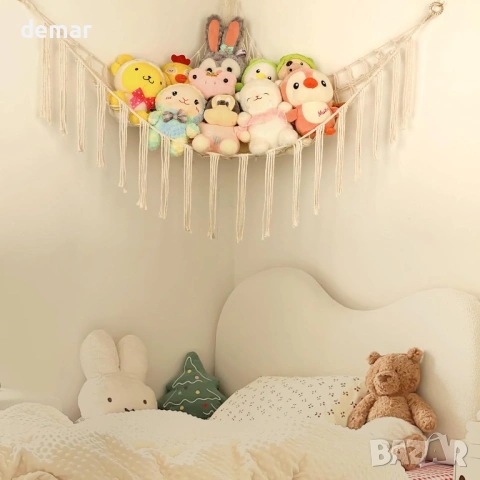 Хамак за играчки с ъглов профил, ръчно плетен голям, бял, снимка 3 - Други - 53657033