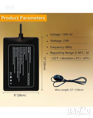Нагревателна подложка за влечуги с регулиране на температурата, FIPASEN 8x12 инча,, снимка 7 - Други стоки за дома - 51360146
