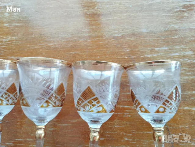Чаши за вино с кана златен кант от средата на миналия век винтидж, снимка 17 - Чаши - 50280393
