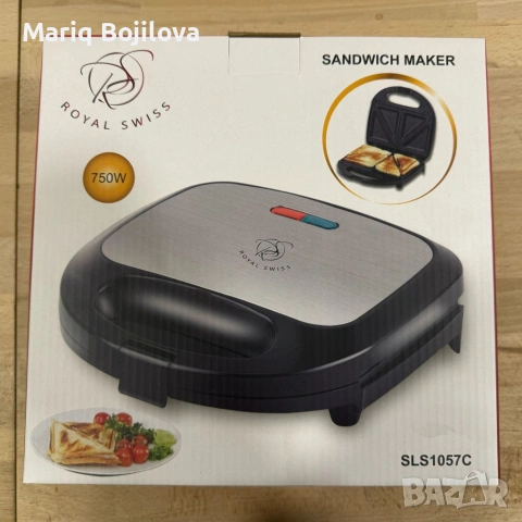 Уред за сандвичи Royal Swiss SLS1057C, 750W, незалепващи плочи, регулирем термостат, снимка 6 - Скари - 53150640