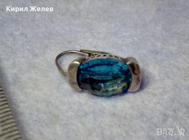 ПРЕКРАСНА СТАРА СКЪПОЦЕННА СРЕБЪРНА ОБЕЦИ СРЕБРО ВИСОКА ПРОБА с ЮВЕЛИРНО ФАСЕТИРАН СИН КРИСТАЛ 50181, снимка 8 - Антикварни и старинни предмети - 50510700