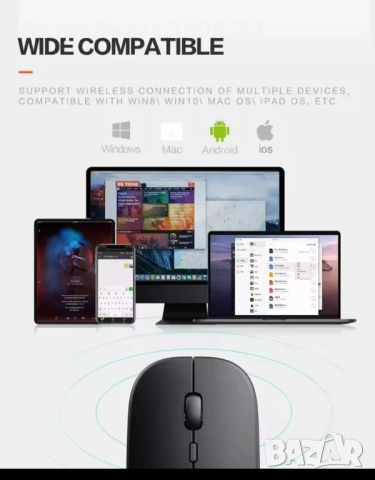 Bluetooth/Блутуут Ултратънка и преносима безжична мишка с акумулаторна батерия с тънък дизайн , снимка 5 - Клавиатури и мишки - 41741373