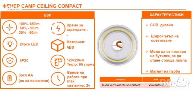 Къмпинг LED лампа, снимка 2 - Палатки - 46362008