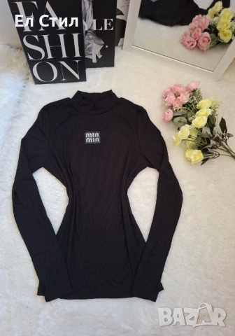 🌸#Рипс #полуполо Гръдна 80-125 см Черно Кафяво с черно лого Със сребристо лого, снимка 2 - Блузи с дълъг ръкав и пуловери - 52423086