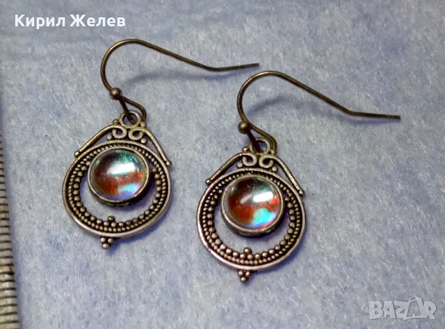 КЛАСИЧЕСКИ РЕТРО АРТ ДЕБЕЛО ПОСРЕБРЕНИ МЕДНИ ОБЕЦИ с ЦВЕТНО ВЕНЕЦИАНСКО СТЪКЛО и ПЕЧАТ S925 49956