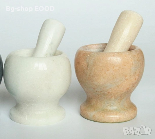 Голямо Мраморно хаванче и чукало за подправки, Бял/Бежов, снимка 10 - Аксесоари за кухня - 53943971