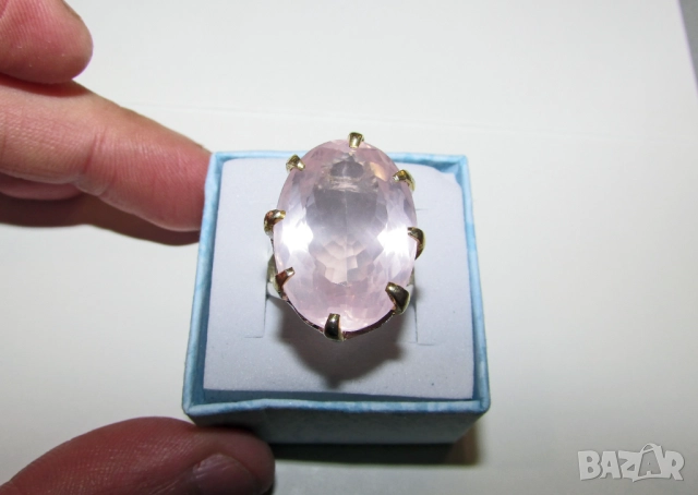 925 сребърен пръстен с розов кварц 32 карата, халка 7.5/56