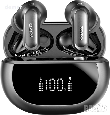 TOZO Безжични слушалки с активно шумопотискане, LDAC Hi-Res звук, стерео бас, 6 микрофона