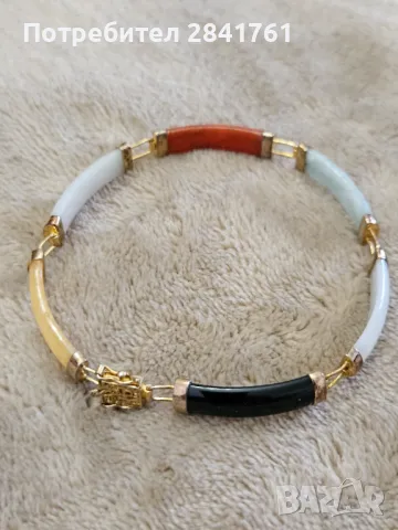 Антикварна сребърна гривна с жадеит, снимка 9 - Гривни - 49641474