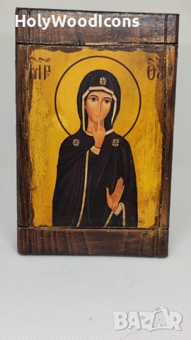 Ръчно изработена икона на Света Богородица на Мълчанието – православна икона 10x15 см, снимка 2 - Икони - 52864745