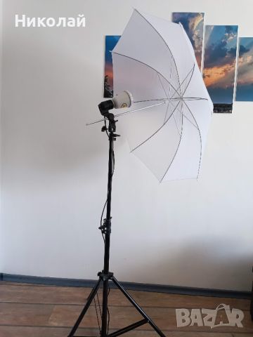 сет осветление - статив, държач за светкавица, чадър, напречно рамо и светкавици Godox, снимка 4 - Светкавици, студийно осветление - 45613794