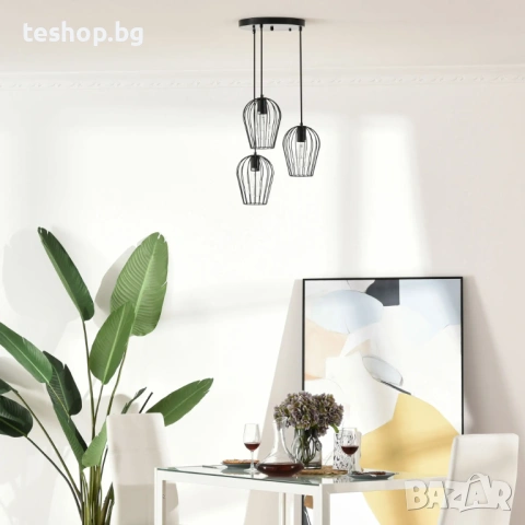 Полилей висящ винтидж ретро, геометричен, черен Ø 38 x 145 см височина, снимка 3 - Лампи за таван - 53045130