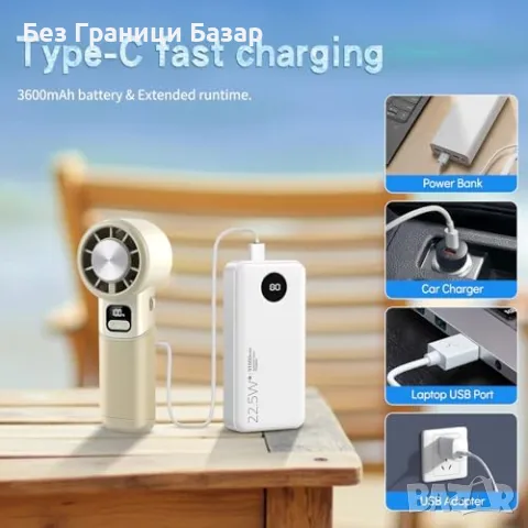 Нов Мини Вентилатор Висока Скорост Сгъваем LED Охлаждане за Навън, снимка 5 - Друга електроника - 50294407