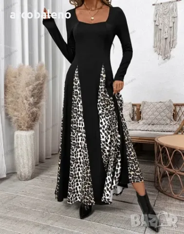 Ликвидация! Дамска рокля с леопардов принт с висока талия и дълъг ръкав - Доставка 24 часа , снимка 6 - Рокли - 50092534