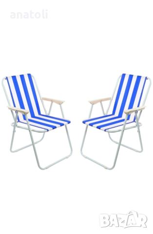 Комплект 4 стола за градина/тераса/плаж , Сгъваеми, 60x70 cм, Син Бял от германия , снимка 5 - Градински мебели, декорация  - 44971743