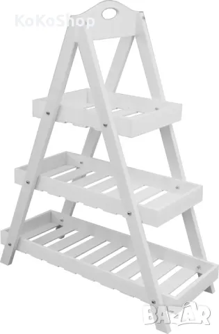 Дървен цветарник тип стълба – 3 нива, 70 см, бял, снимка 4 - Градински мебели, декорация  - 50419205