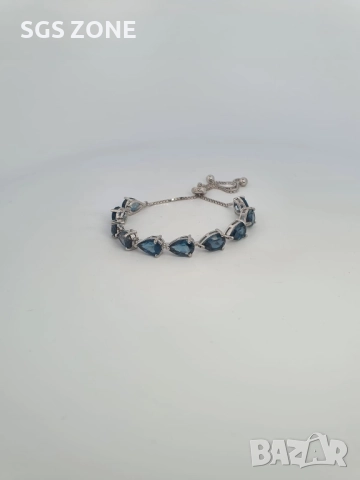 Сребърна гривна 925 с лондонски топаз, снимка 2 - Гривни - 52368303