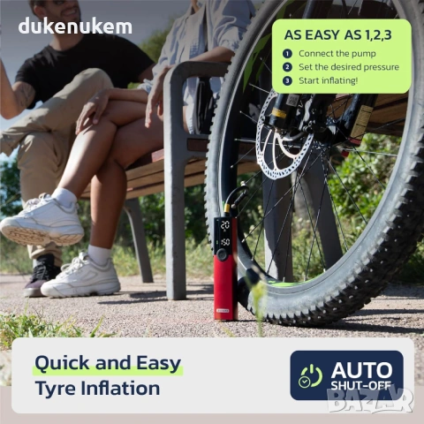 Електрическа помпа за гуми Woowind BP188 150 PSI с авто стоп, LCD дисплей, снимка 3 - Аксесоари за велосипеди - 53039547