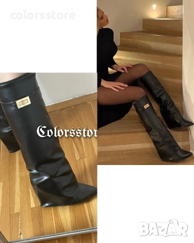 Ботуши на платформа - черна кожа - K-40