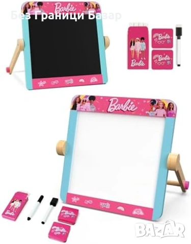 Нова Барби Детска дървена дъска Barbie статив с маркер и тебешири за деца
