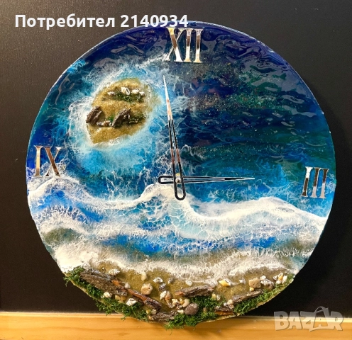 Уникален часовник от епоксидна смола. Морско настроение, снимка 6 - Стенни часовници - 52749000