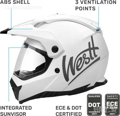 ТОП ЦЕНА Ендуро каска WEST X-WHITE , размер M 57-58 вградени очила!, снимка 2 - Аксесоари и консумативи - 46829396