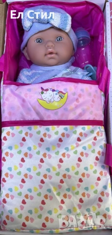 Кукла бебе с пълен комплект – Шише, пижама, легълце и аксесоари - 42 см - НА БЪЛГАРСКИ, снимка 11 - Кукли - 53585453
