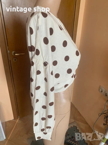 Дамска блуза Zara с десен точки, размер М/L, снимка 3 - Блузи с дълъг ръкав и пуловери - 53990653