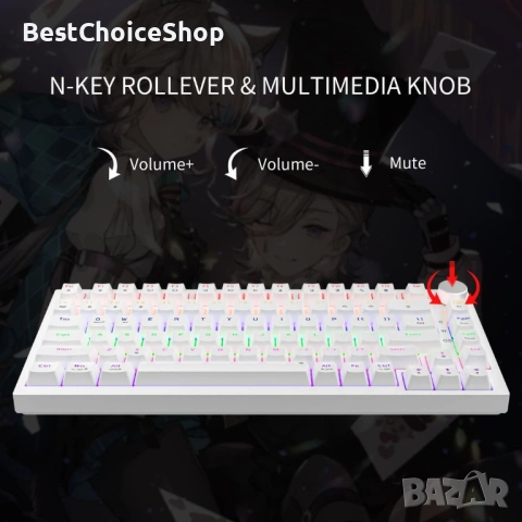 NEWMEN GM326 Механична клавиатура, Геймърска 75 %, TKL Hot Swap Compact LED осветление за PC/Win/Mac, снимка 5 - Клавиатури и мишки - 53670711