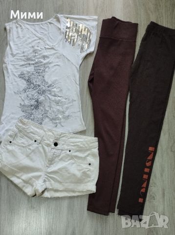 Дамски лот-тениска,къси дънкови панталонки и два дълги клина!, снимка 1 - Комплекти - 46140202