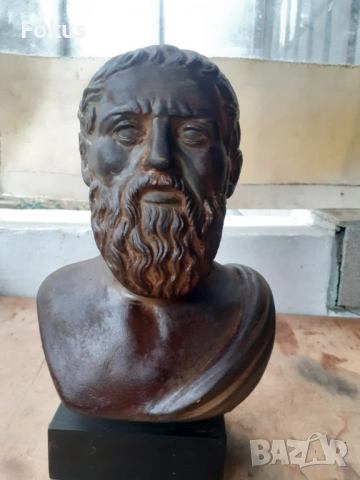 Страхотен стар гипсов патиниран бюст на Платон - реплика, снимка 3 - Антикварни и старинни предмети - 54031397