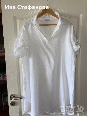 Нова италиянска Италия бяла елегантна  ленена туника риза 100% лен , снимка 1 - Туники - 45352714