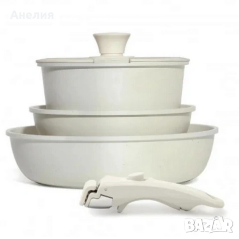 Комплект съдове Goldmann GM-1005 – 5 части с подвижна дръжка, мраморно покритие и индукция, снимка 7 - Съдове за готвене - 53058673
