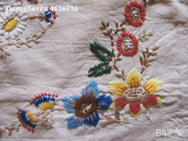 Винтидж ленена възглавница -ръчна бродерия, 58х45см., снимка 3 - Възглавници - 53255426