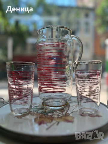 Ретро комплект за студени напитки Кана+ 6 чаши в кашонче Височина на чашите-12 см и вместимост на ок, снимка 9 - Сервизи - 51058462