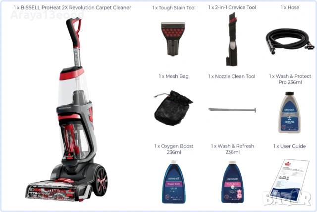 Уред за почистване на килими и тапицерия BISSELL ProHeat 2X Revolution Carpet Cleaner 1858N, снимка 8 - Други - 53827861