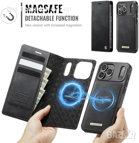 Нов iPhone 17 Pro Max PU кожен флип калъф 3 карти RFID стойка кейс Айфон, снимка 5 - Калъфи, кейсове - 53684051