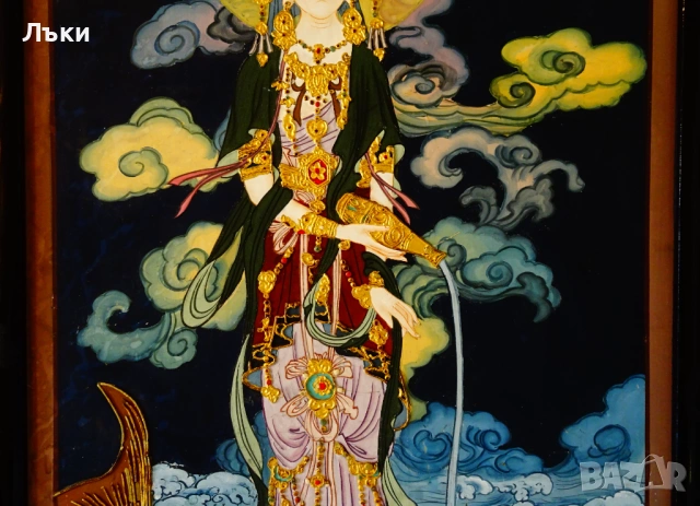 Японска картина богиня Guanyin,злато,релеф. , снимка 3 - Картини - 53650769