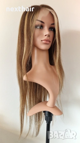 Естествена перука от бразилска коса 70–75 см – Lace Front 13x6, кафява с руси кичури, 200% плътност, снимка 2 - Аксесоари за коса - 53163180