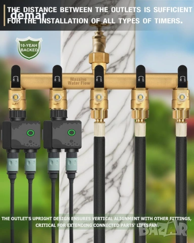 5-пътен разделител за вода, 3/4-инчов конектор за кран, плътен месинг, снимка 5 - Напояване - 54025335