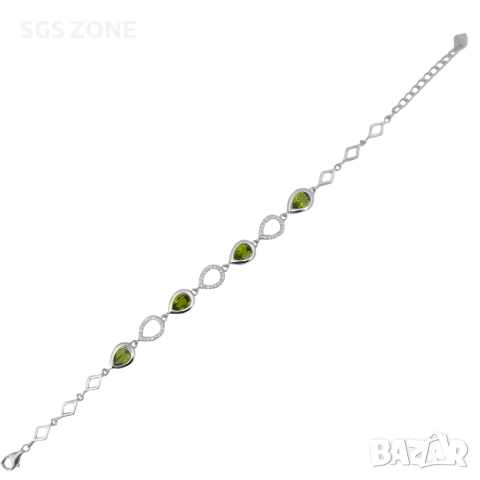 Нежна сребърна гривна с естествен перидот от Тайланд, снимка 5 - Гривни - 53449885