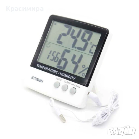 Дигитална метеостанция с часовник, термометър и влагометър/влагомер, снимка 2 - Друга електроника - 53003549