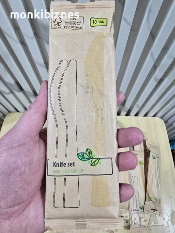 Ножове от бамбук 10бр в пакет , снимка 2 - Прибори за хранене, готвене и сервиране - 53790478