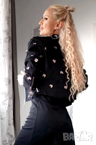 късо велурено яке с панделки , снимка 2 - Якета - 51679819