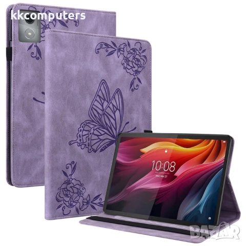 Защитен калъф за Lenovo Tab K11 Plus, Кожен PU с пеперуда, Стойка, 3 слотa за карти, Вкл. Протектор,, снимка 2 - Калъфи, кейсове - 52937854