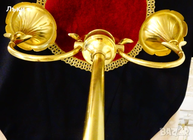 Позлатен месингов свещник 55 см.,4.5 кг. , снимка 9 - Антикварни и старинни предмети - 54101749