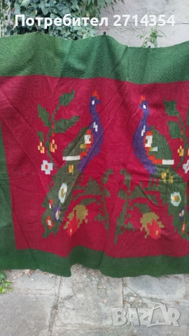Стар ръчно тъкан ковьор за стена с пауни, снимка 2 - Антикварни и старинни предмети - 51889858