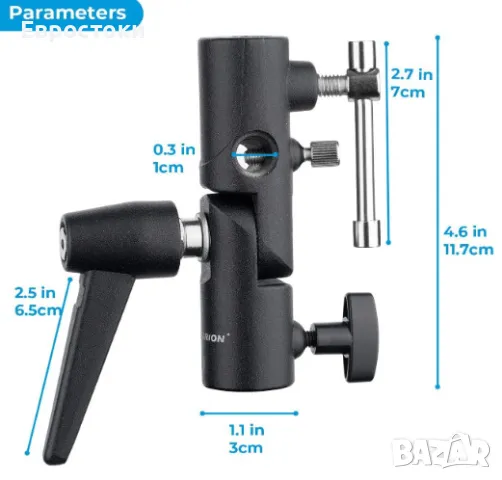 TARION държач за чадър и светкавица за статив, регулируем на 180°, снимка 5 - Чанти, стативи, аксесоари - 47284964