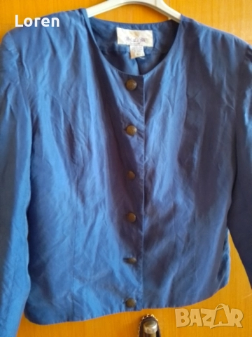 *Art of Silk*Дамски синьо тънко сако с подплънки , снимка 3 - Сака - 51492090